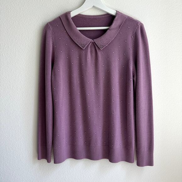 Purple collared dotted rhinestone knit twee long sleeve sweater medium - Picture 1 of 3